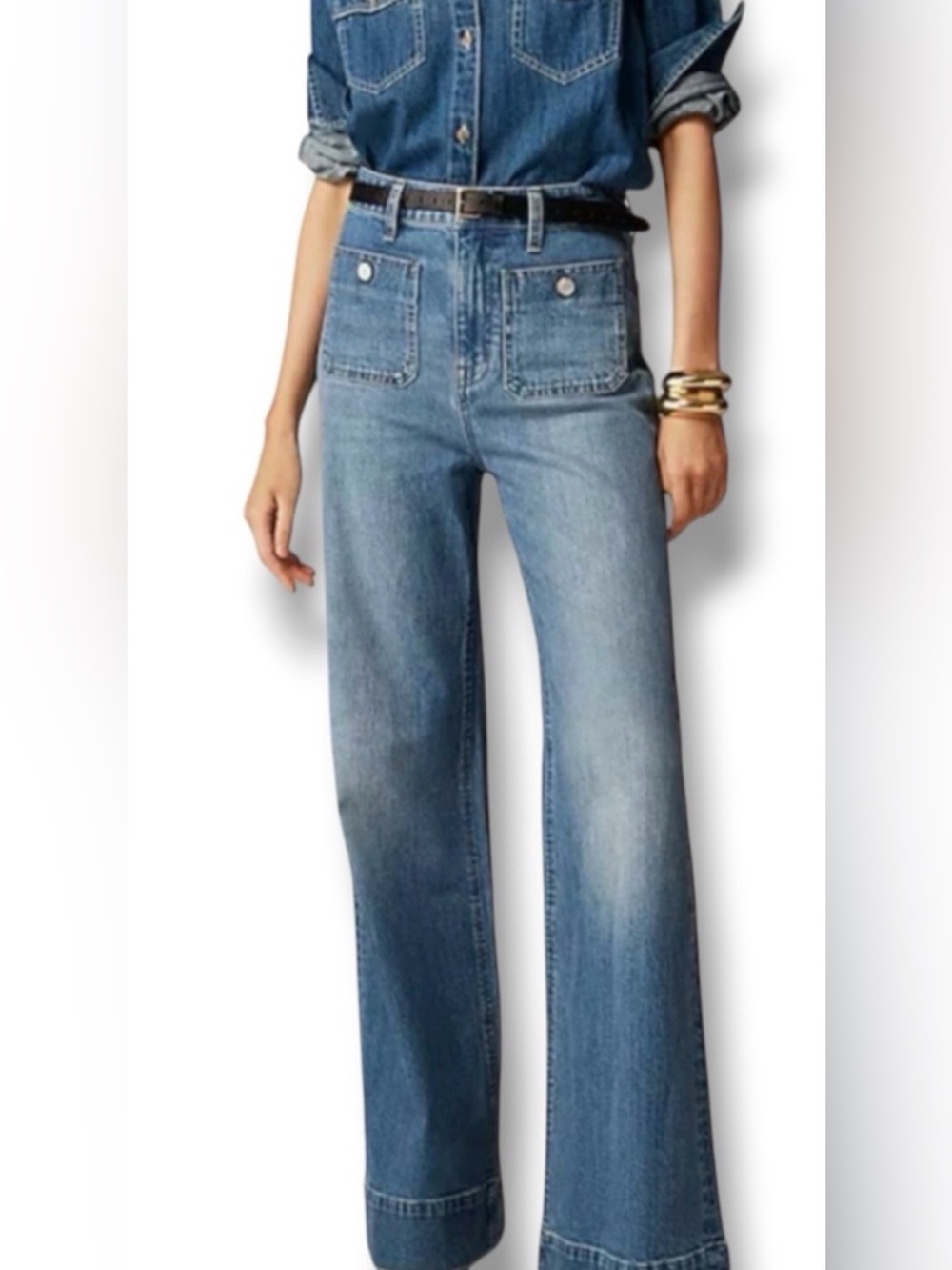J. Crew Jeans Women's 25 Blue Sailor Denim Trouser Wide Lwg '96 Patch Pocket